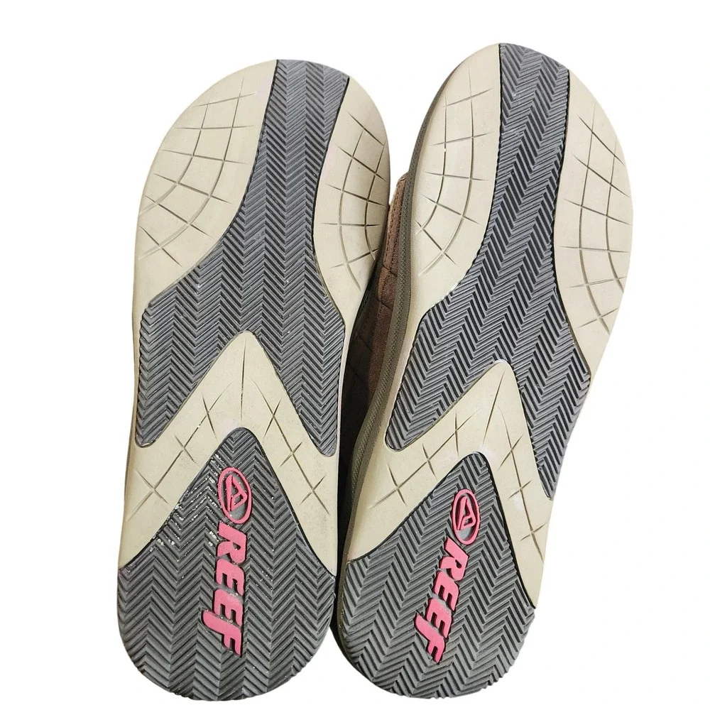Reef Slide Sandals Mens 13 Brown Leather Upper Rubber Outsole Casyal Beach